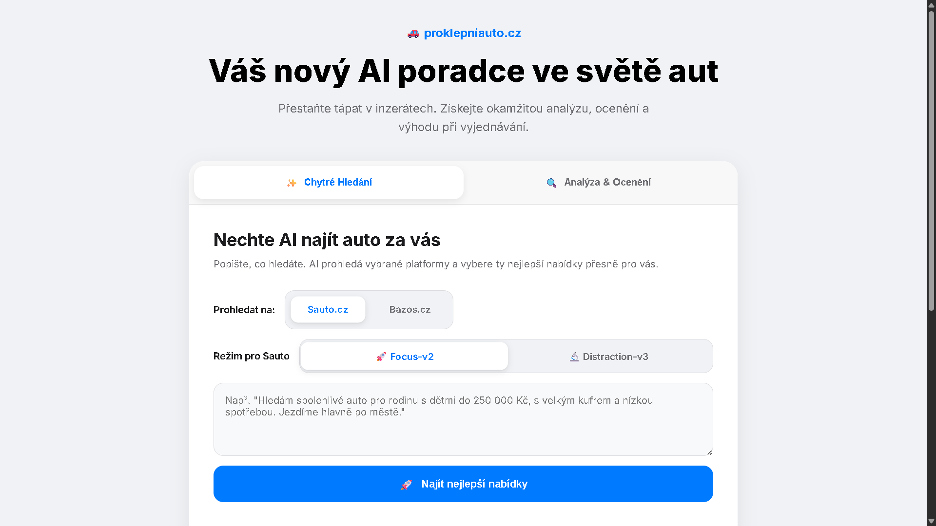 Screenshot aplikace ProklepniAuto.cz