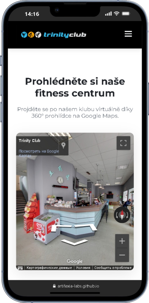 Nový web Trinity Clubu na mobilu